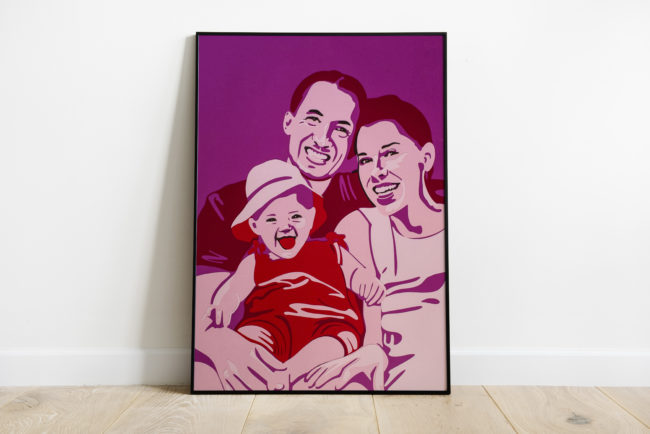 Ein Papercut Porträt von einer Familie.